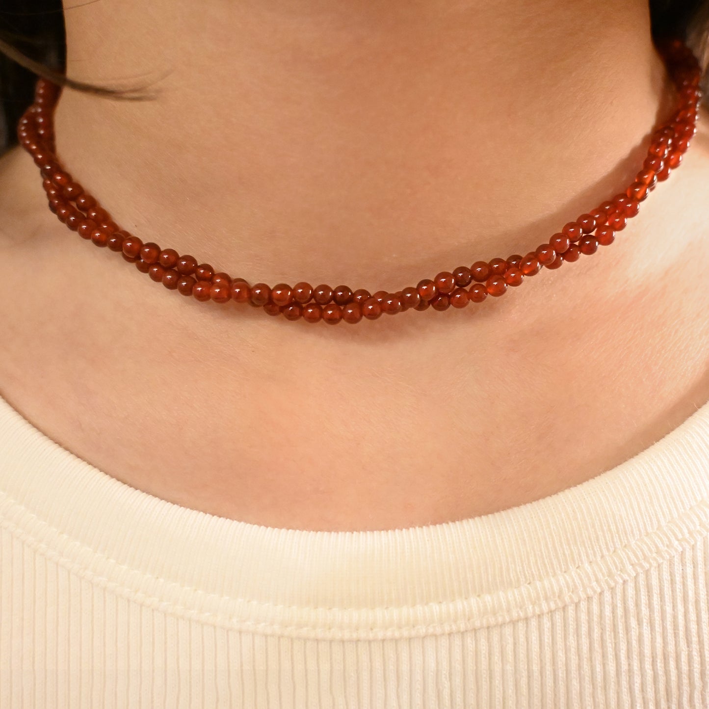 Gemstone Beaded Choker Necklaces for Women (Rose)