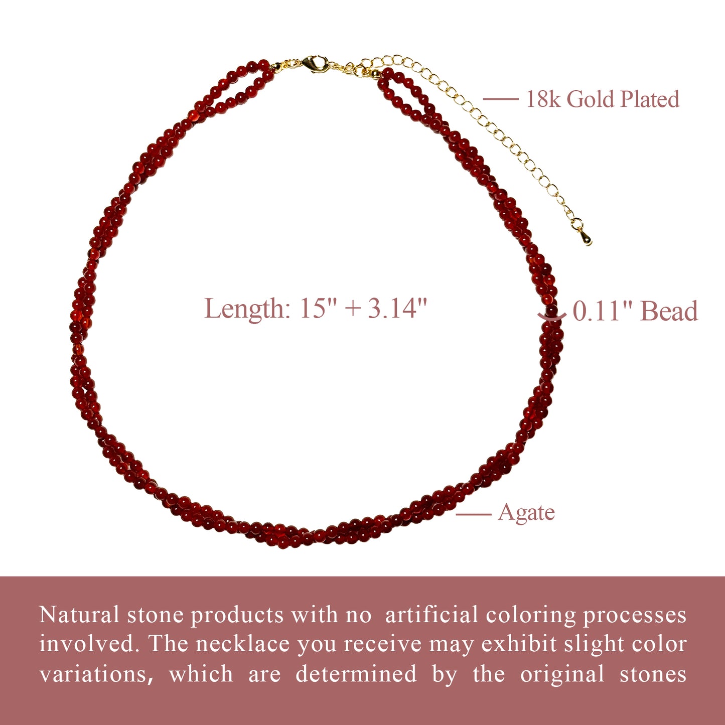 Gemstone Beaded Choker Necklaces for Women (Rose)