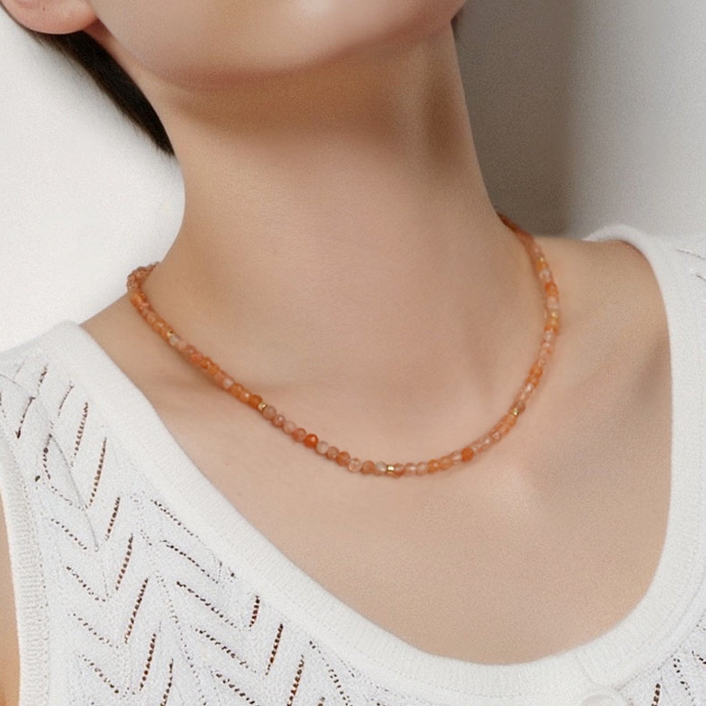 Gemstone Beaded Necklaces for Women(Sunstone)