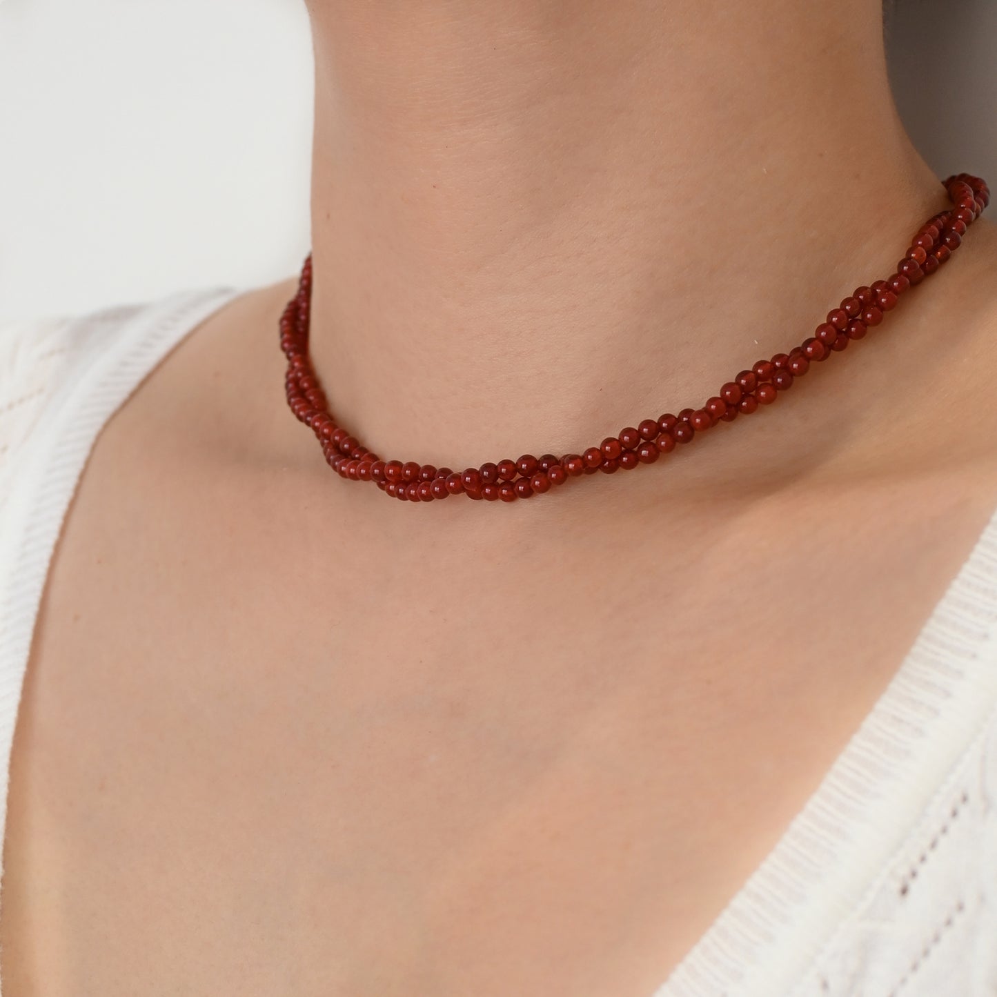 Gemstone Beaded Choker Necklaces for Women (Rose)