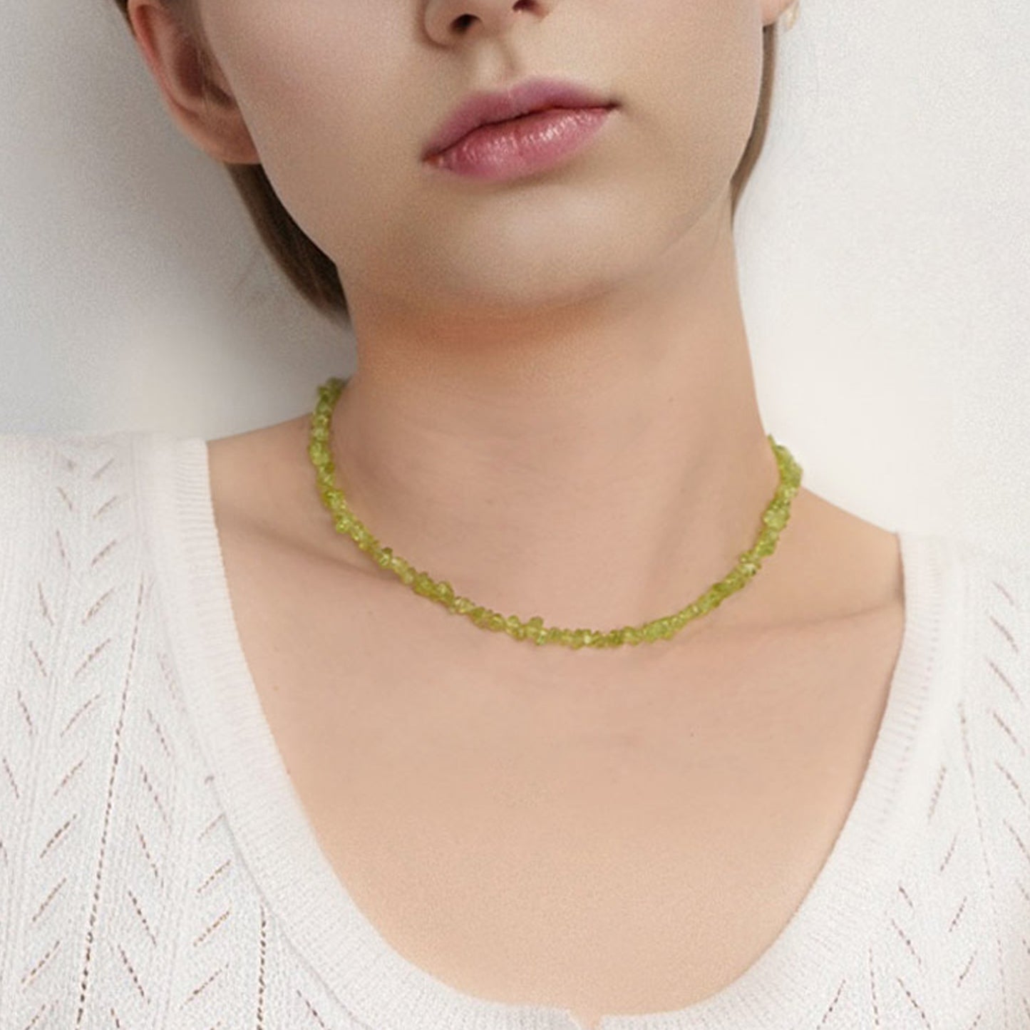 Gemstone Beaded Choker Necklaces for Women(Peridot)