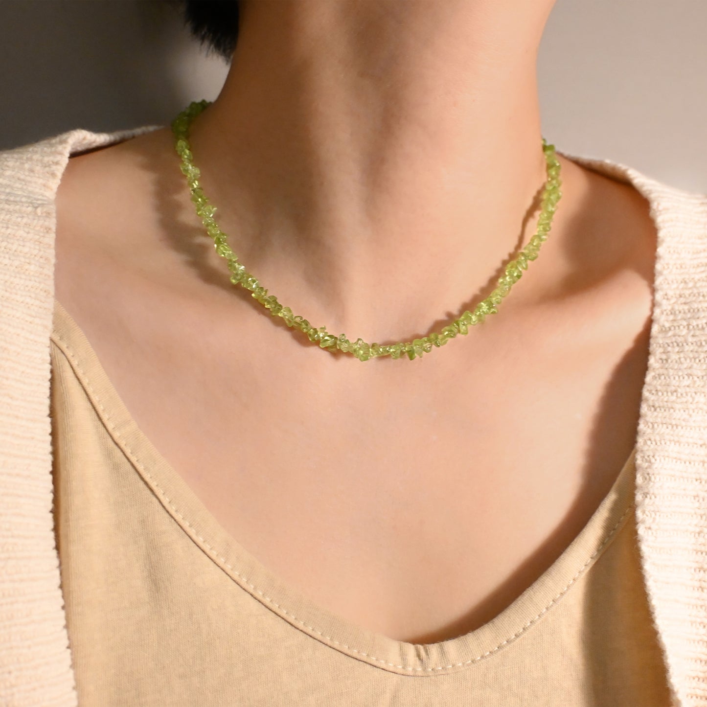 Gemstone Beaded Choker Necklaces for Women(Peridot)